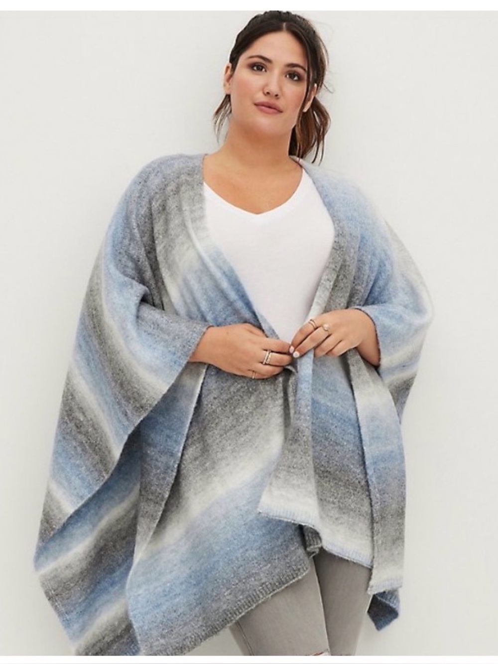 torrid Blue and Gray Ombre Open-Front Cardigan Wrap One Size